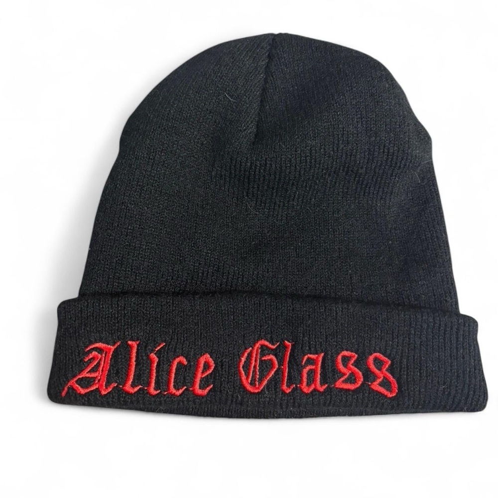 Alice Glass Black Beanie with Red Embroidery